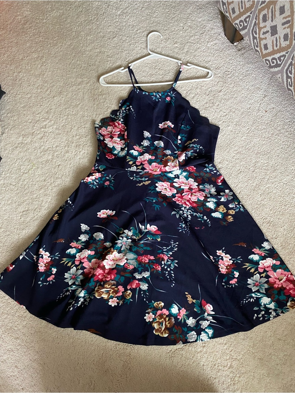 Navy Floral Halter Dress